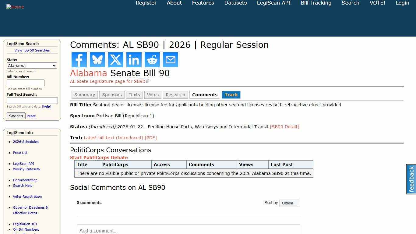 Comments: AL SB90 2026 Regular Session LegiScan