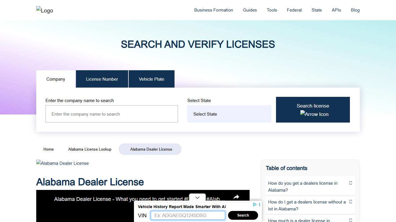 Alabama Dealer License License Lookup