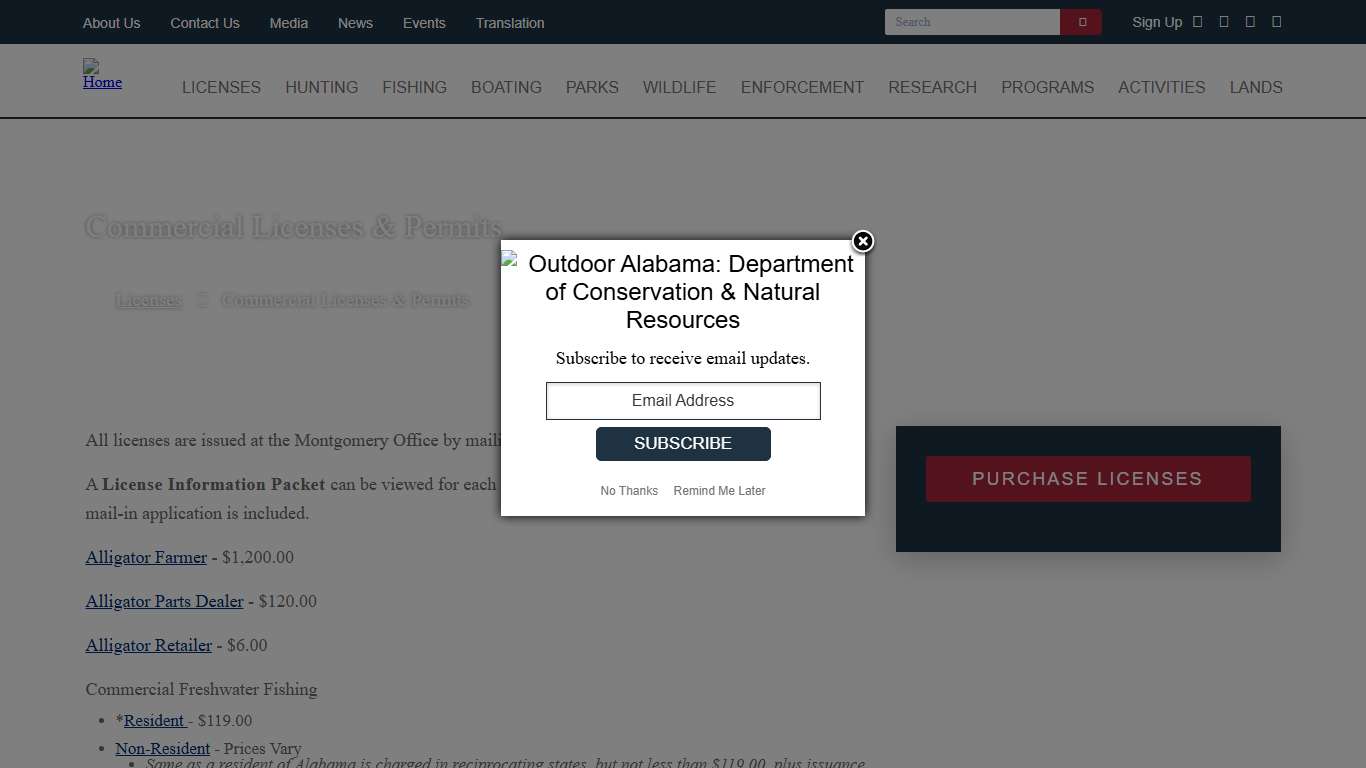 Commercial Licenses & Permits Outdoor Alabama